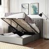 Empress Premium PU Fabric Queen Bed Frame Silver Gaslift