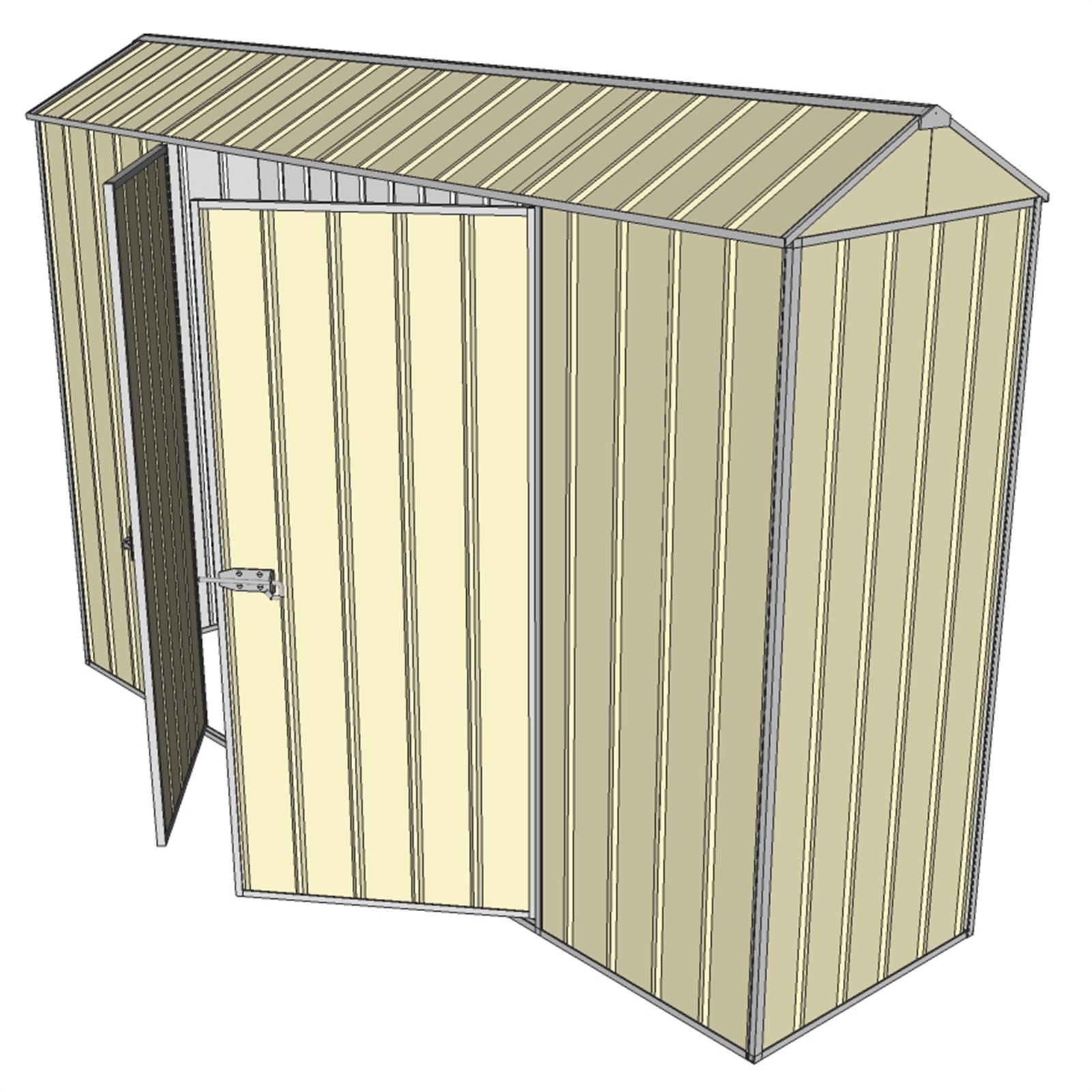 Build-a-Shed 0.8 x 3 x 2.1m Gable Double Hinged Side Door Shed - Cream