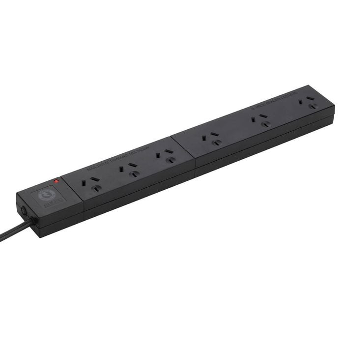 Arlec 6 Outlet Black Wide Spaced Surge Protected Powerboard
