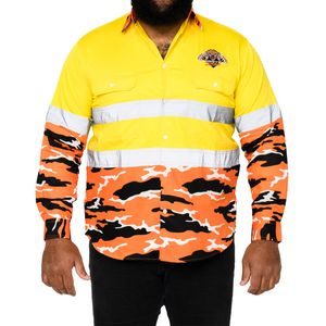 NRL Wests Tigers 'Camo' Hi-Vis L/S Cotton Drill Shirt - Medium