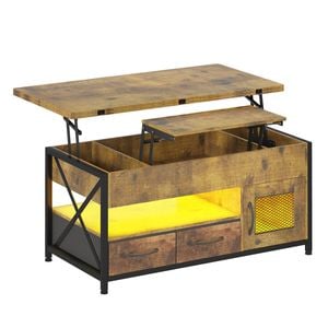 Ufurniture Lift Top Coffee Table 4 in 1 Multi-Function Convertible Dining & Office Table with LED Light Walnut