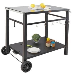 Vevor Outdoor Grill Dining Cart Black with Double-Shelf Multifunctional Iron Table Top