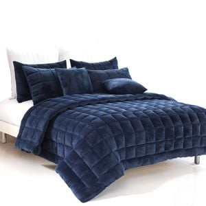 Alastairs Augusta Faux Mink Quilt / Comforter Set Navy - Queen