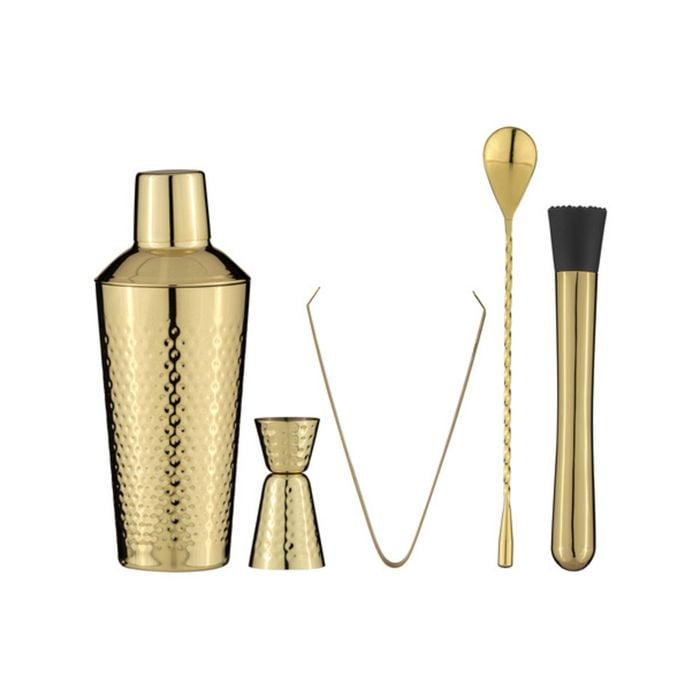 5pc Spencer Hammered Stainless Steel Cocktail Set - Gold