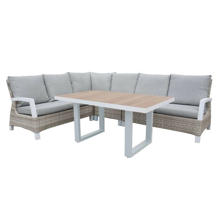 FurnitureOkay Sorrento 5-Piece Wicker Outdoor Modular Lounge Setting - White Shell