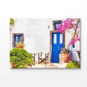 House with White Blue Door Architecture View Print 100% Australian Made 75x50cm (Stretched Canvas)