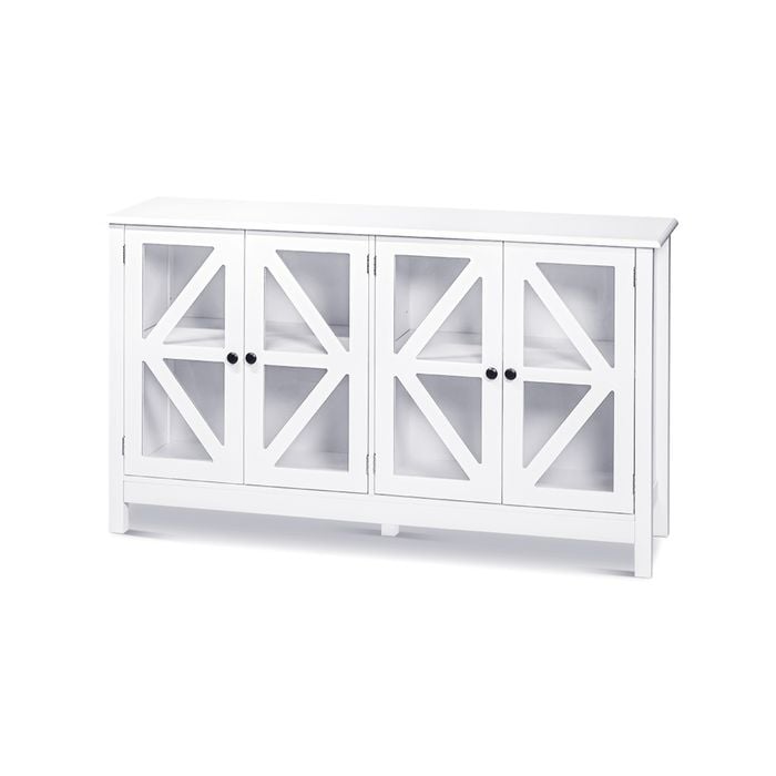 Hamptons Buffet Sideboard with 2 Glass Doors White
