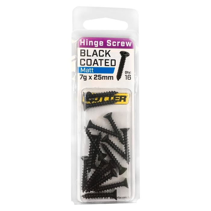 Otter 7 x 25mm Black Coated Hinge Screws - 16 Pack