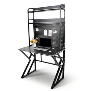 Large Computer Desk With Pegboard Two-tier Storage Shelves