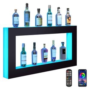 Vevor LED Lighted Liquor Bottle Display Black Bar Shelf RF and App Control