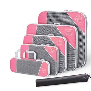 Catzon 6 Pcs Compression Packing Cubes Expandable Organiser-Pink