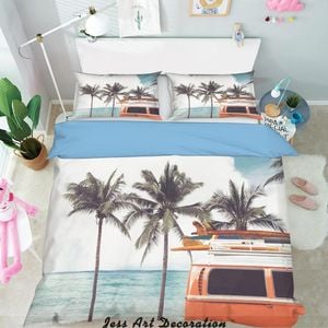 3D Green Palm Tree Beach Quilt Cover Set Bedding Set Pillowcases  172