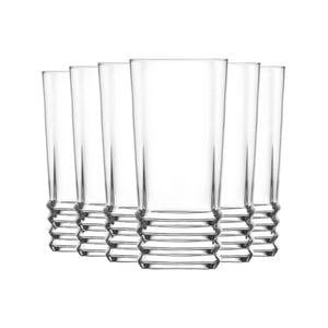 LAV Elegan Highball Cocktail Glasses Set - Ridged Glass Hiball Tumblers - 335ml - Pack of 12