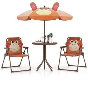 Costway 4PCS Kids Activity Table & 2 Folding Chairs Set w/Umbrella Brown