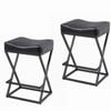 Ufurniture Bar Stools Set Of 2 Pu Kitchen Stools With Metal Footrest Counter Stools Saddle Style Black