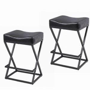 Ufurniture Bar Stools Set Of 2 Pu Kitchen Stools With Metal Footrest Counter Stools Saddle Style Black