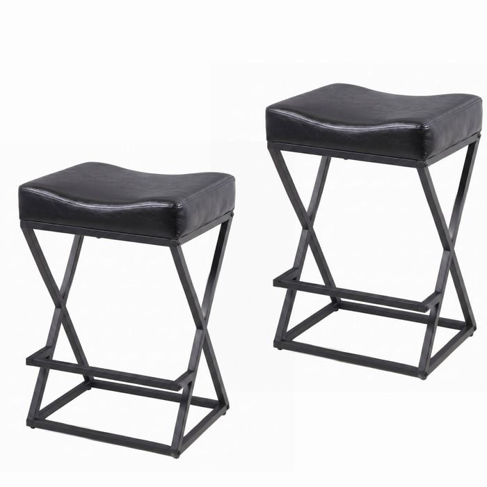 Ufurniture Bar Stools Set Of 2 Pu Kitchen Stools With Metal Footrest Counter Stools Saddle Style Black