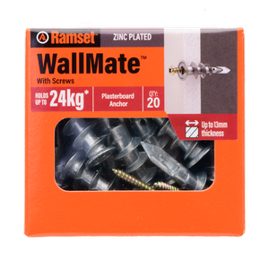 Ramset Zinc WallMate Plasterboard Anchor with screws – 20 Pack 
