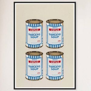 Galrie Banksy Four Soup Cans Art Print - Gold on Cream, 2005 Limited Edition, Black Frame, A1 60 x 84cm (23 x 33inch)