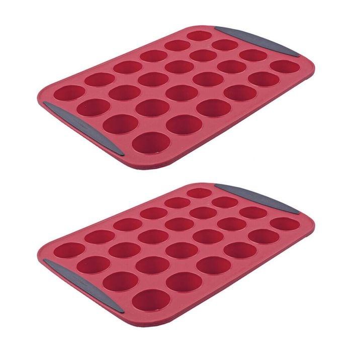 2PK Daily Bake Silicone 24-Cup Mini Muffin Pan Bakeware - Red