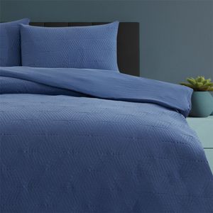 Ardor Boudoir Queen Bed Maxwell Pinsonic Embossed Quilt Cover Set Navy