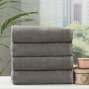 4pc Renee Taylor Cobblestone 650gsm Cotton Ribbed Towel Bath Towel Platinum