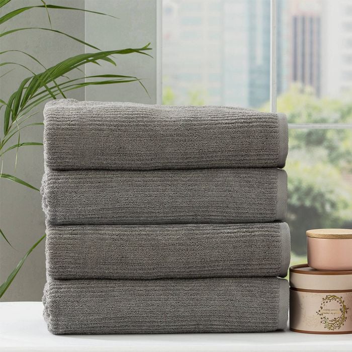 4pc Renee Taylor Cobblestone 650gsm Cotton Ribbed Towel Bath Towel Platinum