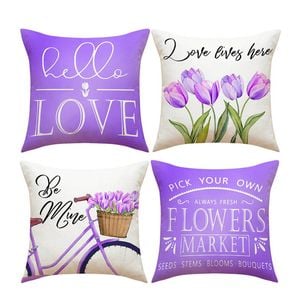 Catzon 4 Pcs Tulips Bicycle Pillow Covers Spring Decorative Cushion Cases-Purple