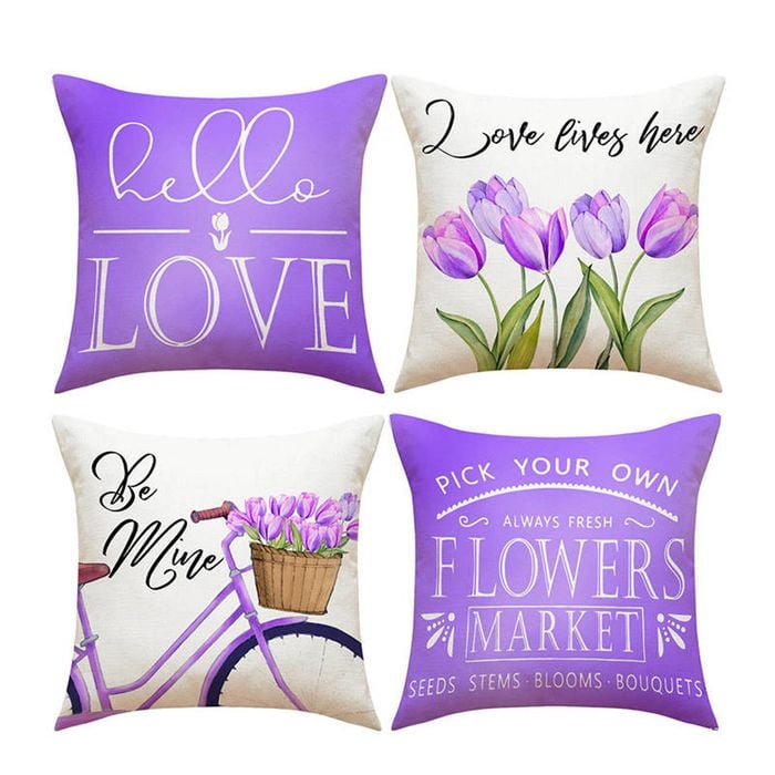 Catzon 4 Pcs Tulips Bicycle Pillow Covers Spring Decorative Cushion Cases-Purple