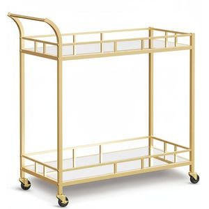 Gold Bar Cart with Mirrored Shelves and Wine Holders for Kitchen and Dining Room