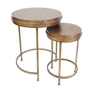 2pc Lvd Antique Brass Vintage-inspired Side Table Home Decor Set Metallic