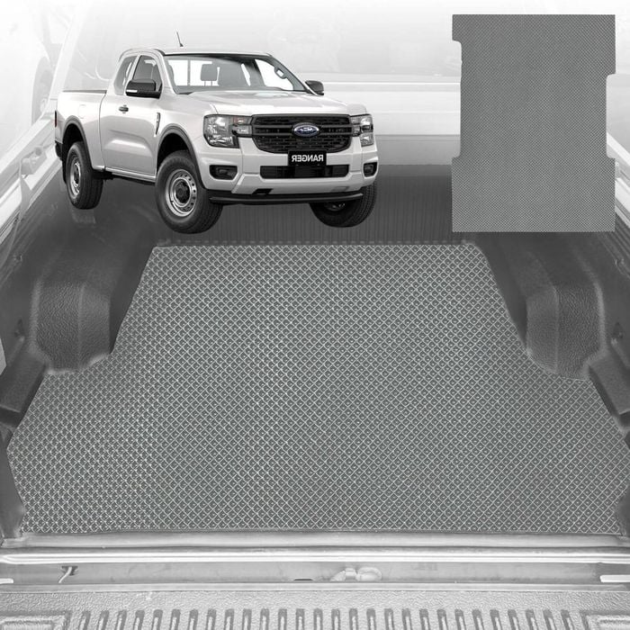 6D Diamond Ute Tub Mat for Ford Ranger Super Cab 2022-Current (with Spary On Liner or No Liner) - Grey