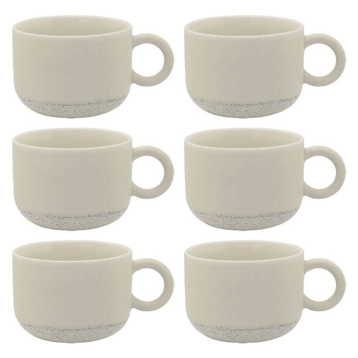 6PK Ecology Stoneware Kitchenware Hull Drinking Mug Cup 370ml/14cm Ecru