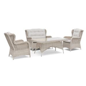 FurnitureOkay Rosebud 4-Piece Wicker Outdoor Lounge Setting - White Shell / With 2-Seater