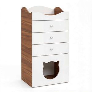 Costway Cat Litter Box Enclosure Hidden Litter Box Furniture Pet House w/Padded Cushion & Cabinet-White