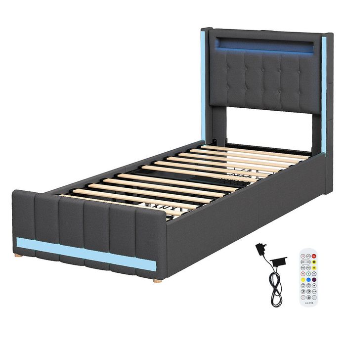 Levede Single Bed Frame Solid Rgb Led Headboard 4 Drawers Usb
