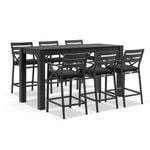 Santorini Outdoor 2m Rectangle Aluminium Bar Table with 6x Kansas Bar Stools Charcoal - Denim Grey