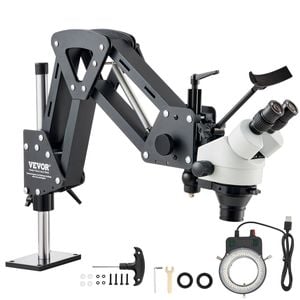 VEVOR Multi-Directional Microscope Black with Spring Bracket Integrated USB Ring LED Light