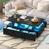 Advwin LED Coffee Table w/ 4 Storage Drawers High Gloss Central Table w/ Open Display Shelf Black