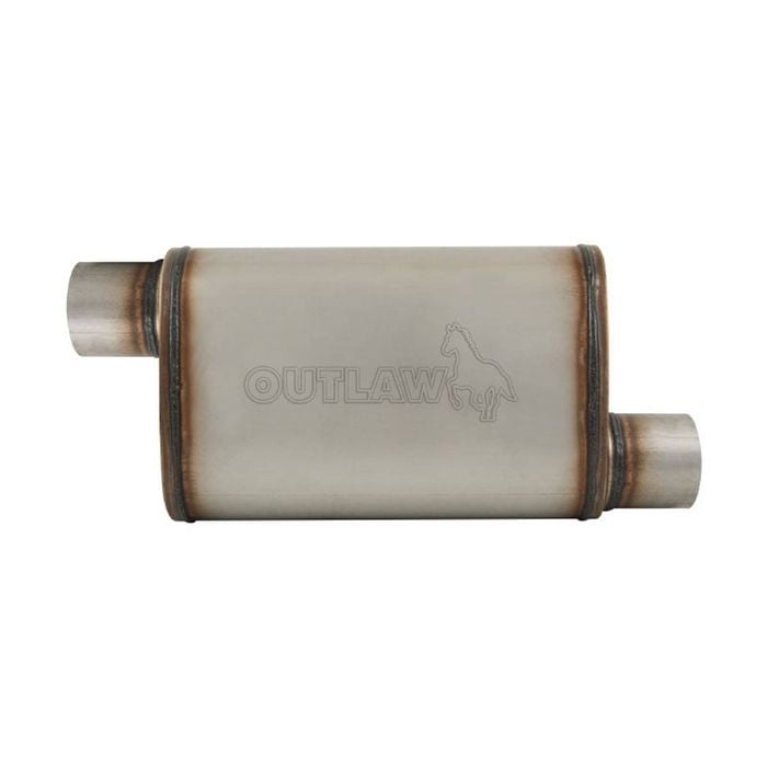 Outlaw T-409 Stainless Steel Straight Through Muffler, Single 2-1/2" Inlet/Outlet, Offset/Offset