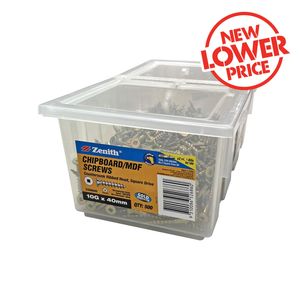 Zenith 10G x 40mm Gold Passivated Square Drive Chipboard Screw - 500 Pack