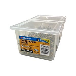 Zenith 10G x 40mm Gold Passivated Square Drive Chipboard Screw - 500 Pack