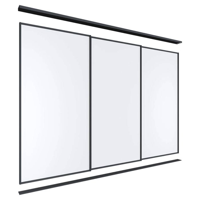 Lugna 2400 x 2701-3600mm Black Melamine Wardrobe Triple Sliding Doors