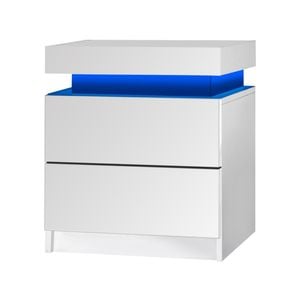 Oikiture Bedside Table RGB LED Nightstand Cabinet 2 Drawers White