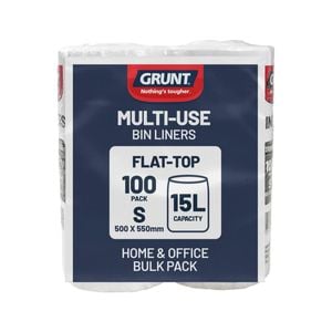 GRUNT 15L White Multi-Purpose Flat Top Rubbish Bags - 100 Pack