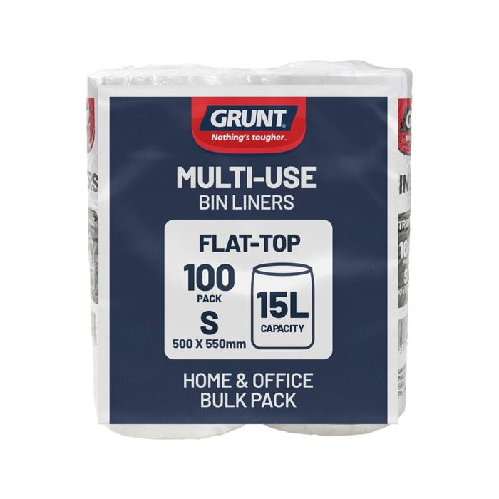 GRUNT 15L White Multi-Purpose Flat Top Rubbish Bags - 100 Pack
