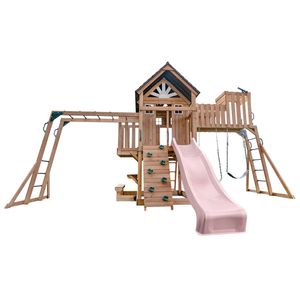 Lifespan Kids Kensington Swing Set, Monkey Bars & Play Centre with 2.2m Pastel Pink Slide
