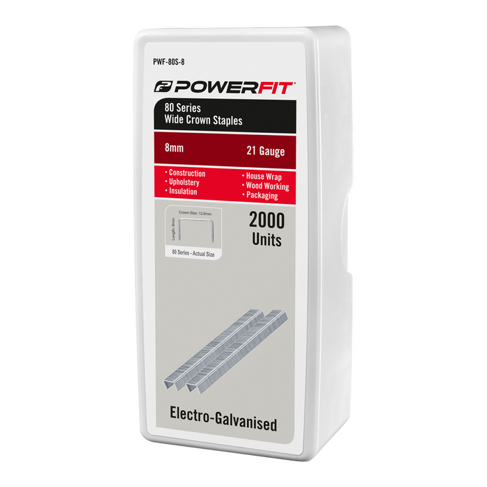 Powerfit 80 Series 8mm Wide Crown Electro-Galvanised Staple – 2000 Pack