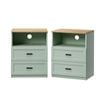 Oikiture 2pc Bedside Table 2 Drawers Open Shelf Nightstand Cabinet Natural&green