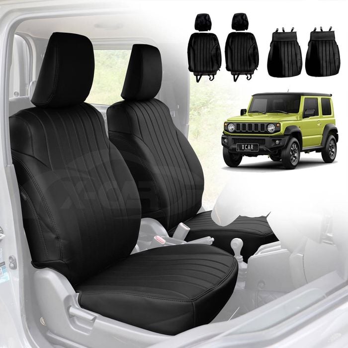 Front Seat Covers for Suzuki Jimny 3-Door 2018-Onwards Black Premium Vintage PU Leather Interior